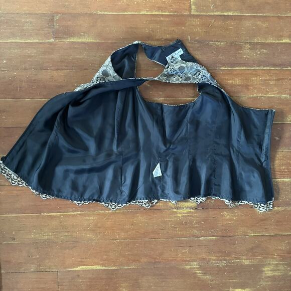 VTG 90s BEBE Black Mesh Gold Floral Lace Corset Cami Whimsigoth Fairy Tank Top S - Picture 12 of 13
